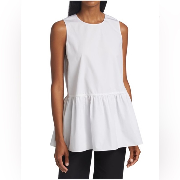 🆕 LAFAYETTE 148 NEW YORK Latham Sleeveless Peplum Blouse Color: WHITE Sz XS